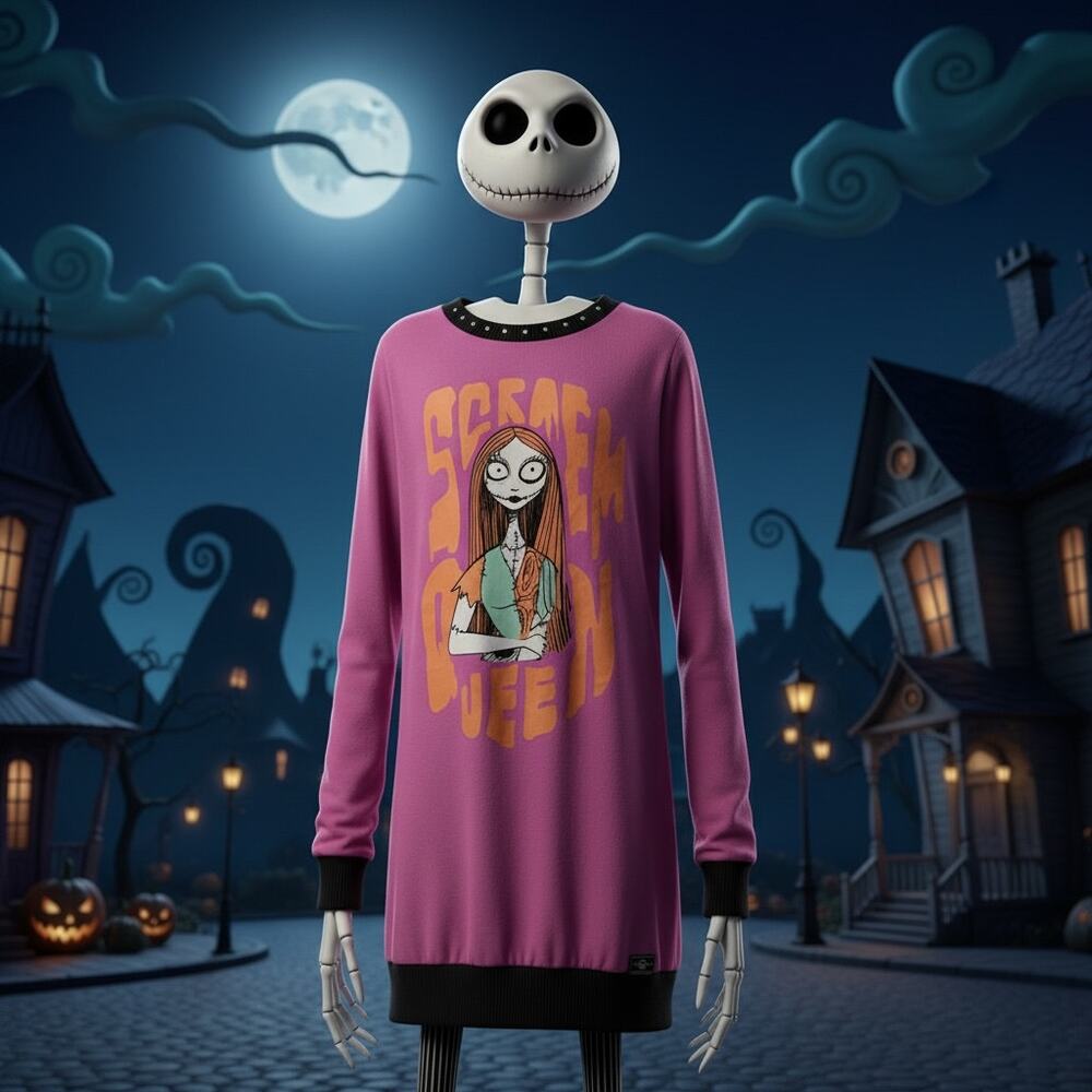 Sally The Nightmare Before Christmas Scream Queen purple pajama shirt top M B23